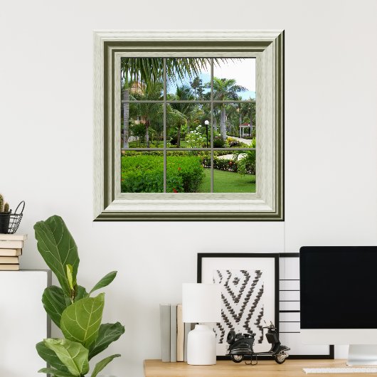 Faux Window Zen Tropical Landscape Relaxing Poster (Thuiskantoor)