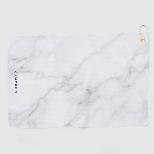 Faux wit marmer gepersonaliseerde golfhanddoek (Horizontaal)