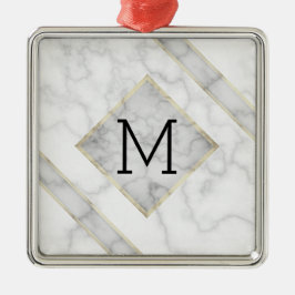 Faux witte marmer en beige albast met monogram metalen ornament