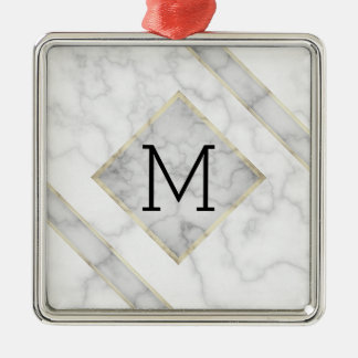 Faux witte marmer en beige albast met monogram metalen ornament