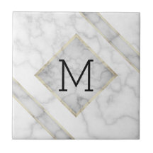 Faux witte marmer en beige albast met monogram