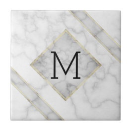 Faux witte marmer en beige albast met monogram tegeltje