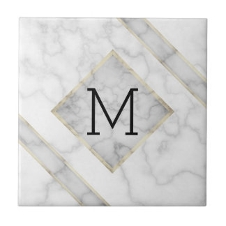 Faux witte marmer en beige albast met monogram tegeltje