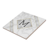Faux witte marmer en beige albast met monogram tegeltje (Zijkant)