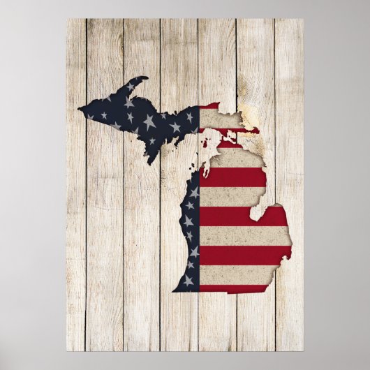 Faux Wood | Americana Grunge Michigan | Patriottis Poster (Voorkant)
