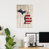 Faux Wood | Americana Grunge Michigan | Patriottis Poster (Thuiskantoor)