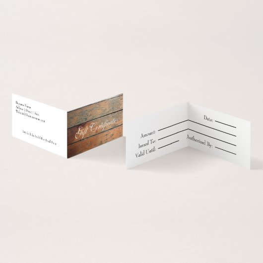 Faux Wood Cadeaubon Visitekaartje (Binnen en buitenkant)