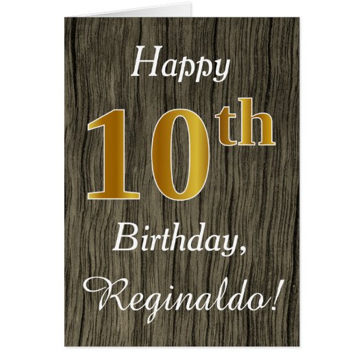 Faux Wood, Faux Gold 10th Birthday + Eigen naam (Voorkant)