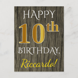 Faux Wood, Faux Gold 10th Birthday + Eigen naam Briefkaart