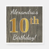 Faux Wood, Faux Gold 10th Birthday + Eigen naam Servetten (Voorkant)