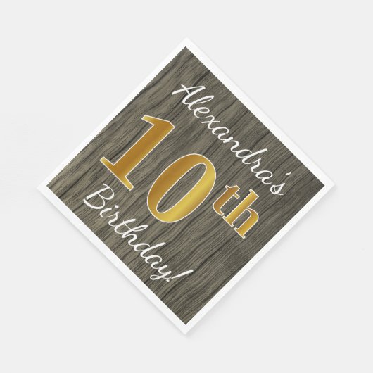 Faux Wood, Faux Gold 10th Birthday + Eigen naam Servetten (Hoek)