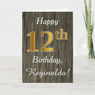 Faux Wood, Faux Gold 12th Birthday + Eigen naam Kaart