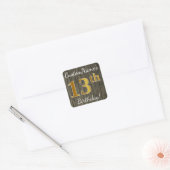 Faux Wood, Faux Gold 13th Birthday + Eigen naam Vierkante Sticker (Envelop)