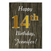 Faux Wood, Faux Gold 14th Birthday + Eigen naam (Voorkant)
