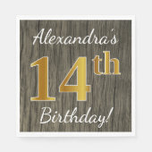Faux Wood, Faux Gold 14th Birthday + Eigen naam Servetten (Voorkant)