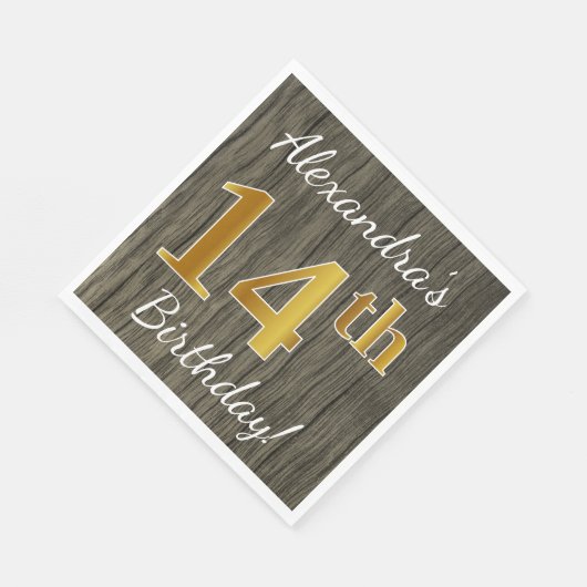 Faux Wood, Faux Gold 14th Birthday + Eigen naam Servetten (Hoek)