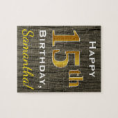Faux Wood, Faux Gold 15th Birthday + Eigen naam Legpuzzel (Horizontaal)