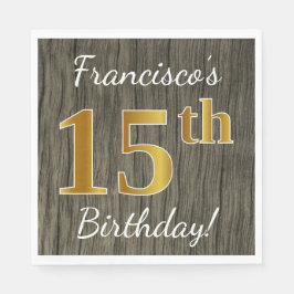 Faux Wood, Faux Gold 15th Birthday + Eigen naam Servetten
