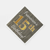 Faux Wood, Faux Gold 15th Birthday + Eigen naam Servetten (Hoek)