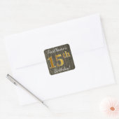 Faux Wood, Faux Gold 15th Birthday + Eigen naam Vierkante Sticker (Envelop)
