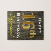 Faux Wood, Faux Gold 16th Birthday + Eigen naam Legpuzzel (Horizontaal)