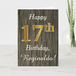 Faux Wood, Faux Gold 17th Birthday + Eigen naam Kaart