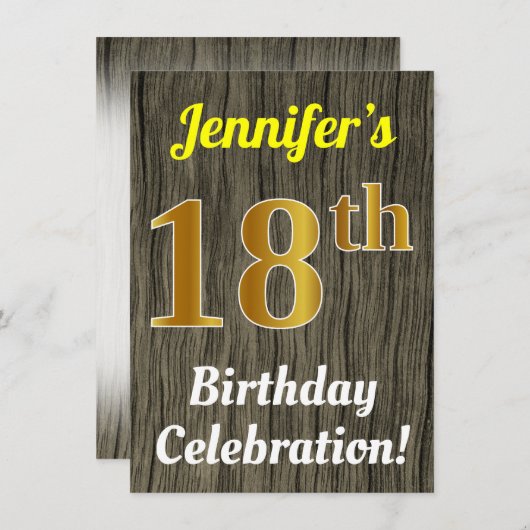 Faux Wood, Faux Gold 18e verjaardag Kaart (Voorkant / Achterkant)