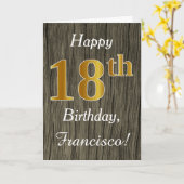 Faux Wood, Faux Gold 18th Birthday + Eigen naam Kaart (Gele Bloem)