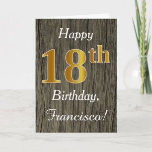 Faux Wood, Faux Gold 18th Birthday + Eigen naam Kaart