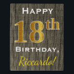 Faux Wood, Faux Gold 18th Birthday   Eigen naam Puzzel<br><div class="desc">Dit eenvoudige puzzelontwerp heeft de boodschap "Happy 18th Birthday",  waarbij de "18th" een faux goud-achtige uitstraling heeft. Het beschikt ook over een aangepaste naam,  en een faux hout uiterlijk achtergrond. Het kan worden gegeven aan iemand die zijn achttiende verjaardag viert. [~Z0000067]</div>