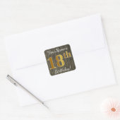 Faux Wood, Faux Gold 18th Birthday + Eigen naam Vierkante Sticker (Envelop)