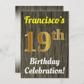 Faux Wood, Faux Gold 19e verjaardag Kaart (Voorkant / Achterkant)