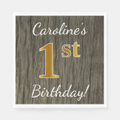 Faux Wood, Faux Gold 1st Birthday + Eigen naam Servet (Voorkant)