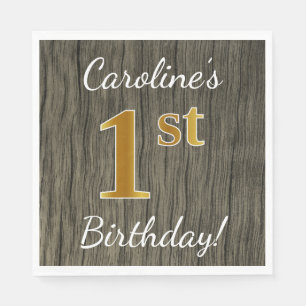 Faux Wood, Faux Gold 1st Birthday + Eigen naam Servet