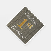 Faux Wood, Faux Gold 1st Birthday + Eigen naam Servet (Hoek)