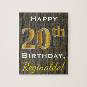Faux Wood, Faux Gold 20th Birthday + Eigen naam Legpuzzel