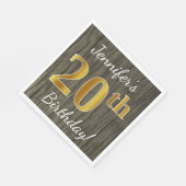 Faux Wood, Faux Gold 20th Birthday + Eigen naam Servetten (Hoek)