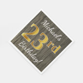 Faux Wood, Faux Gold 23rd Birthday + Eigen naam Servet (Hoek)