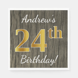 Faux Wood, Faux Gold 24th Birthday + Eigen naam Servet