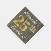 Faux Wood, Faux Gold 25th Birthday + Eigen naam Servetten (Hoek)