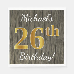 Faux Wood, Faux Gold 26th Birthday + Eigen naam Servet