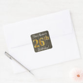 Faux Wood, Faux Gold 26th Birthday + Eigen naam Vierkante Sticker (Envelop)