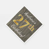 Faux Wood, Faux Gold 27th Birthday + Eigen naam Servet (Hoek)