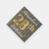 Faux Wood, Faux Gold 28th Birthday + Eigen naam Servet (Hoek)