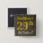 Faux Wood, Faux Gold 29th Birthday + Custom Name Vierkante Button 5,1 Cm (Voorkant /achterkant)