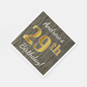 Faux Wood, Faux Gold 29th Birthday + Eigen naam Servet (Hoek)