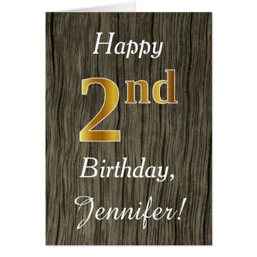 Faux Wood, Faux Gold 2e verjaardag + Eigen naam (Voorkant)