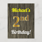 Faux Wood, Faux Gold 2e verjaardag & Eigen naam Briefkaart (Voorkant)