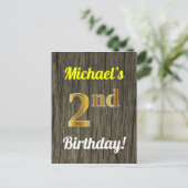 Faux Wood, Faux Gold 2e verjaardag & Eigen naam Briefkaart (Staand voorkant)