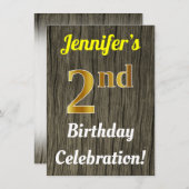 Faux Wood, Faux Gold 2e verjaardag Kaart (Voorkant / Achterkant)